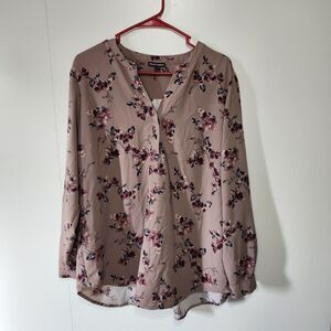 Hilary Radley Womens Pink Floral V-Neck Blouse Long Sleeve XL Lightweight Top
